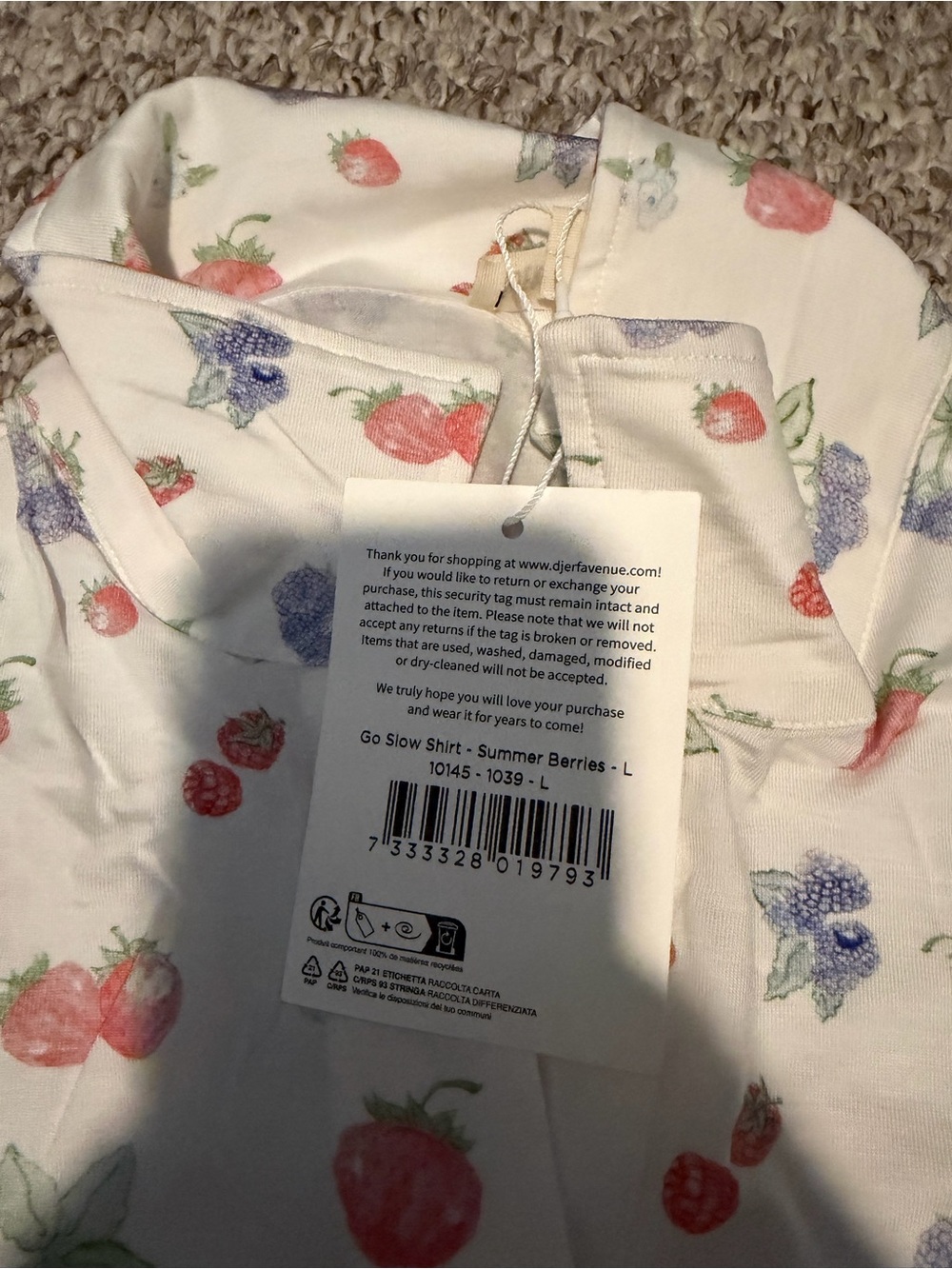 Djerf Avenue White Floral Cotton Pajama Top with Pink & Blue Motif - Picture 13 of 15